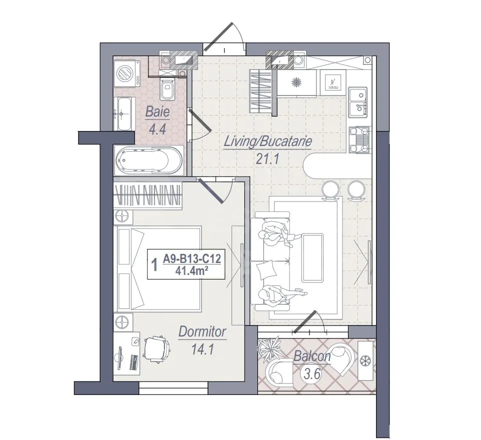 2-bedroom apartment, 41 m² — Image 2