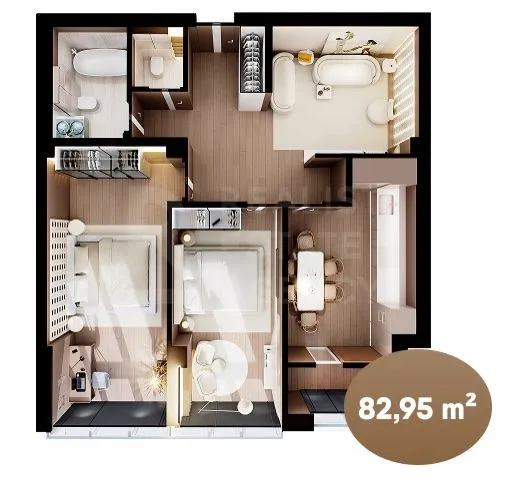 3-комнатная квартира, 82.95 м² — Изображение 1