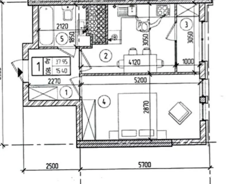 1-camere apartament, 41.3 m² — Imagine 2