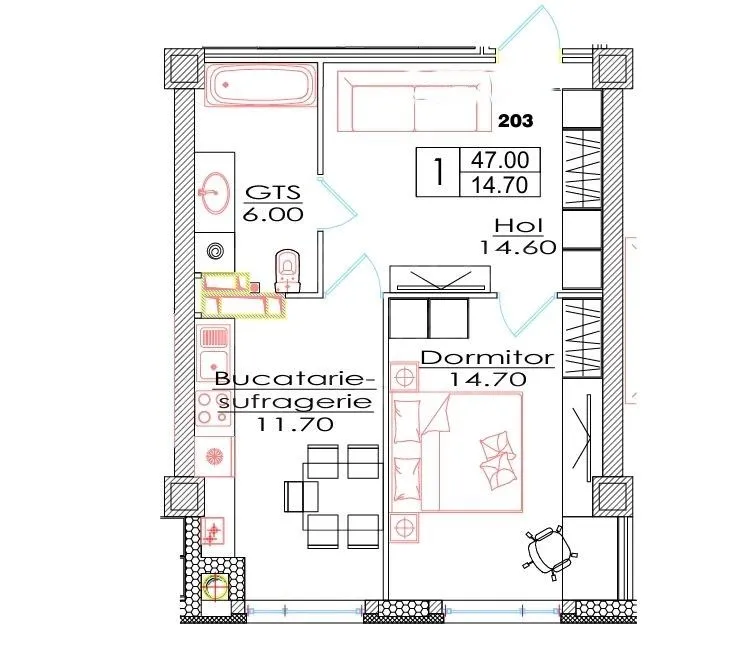 1-bedroom apartment, 47 m² — Image 2