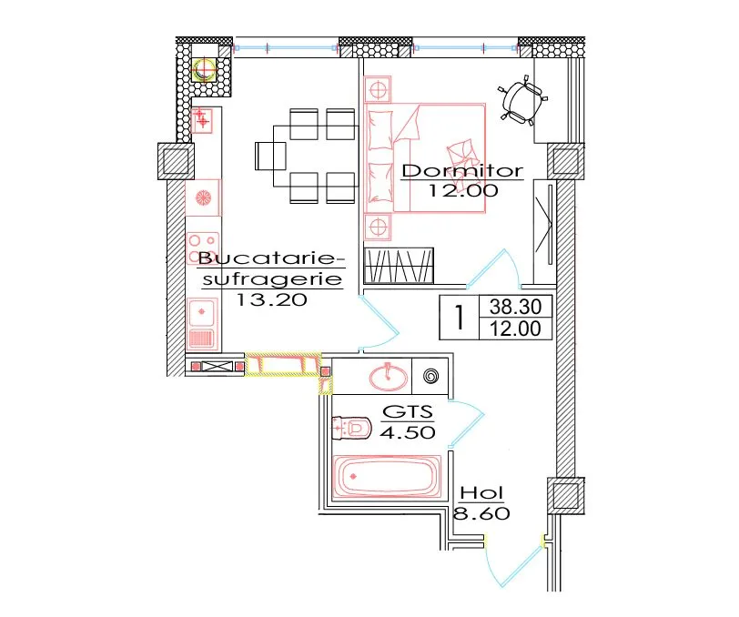 1-комнатная квартира, 38 м² — Изображение 2