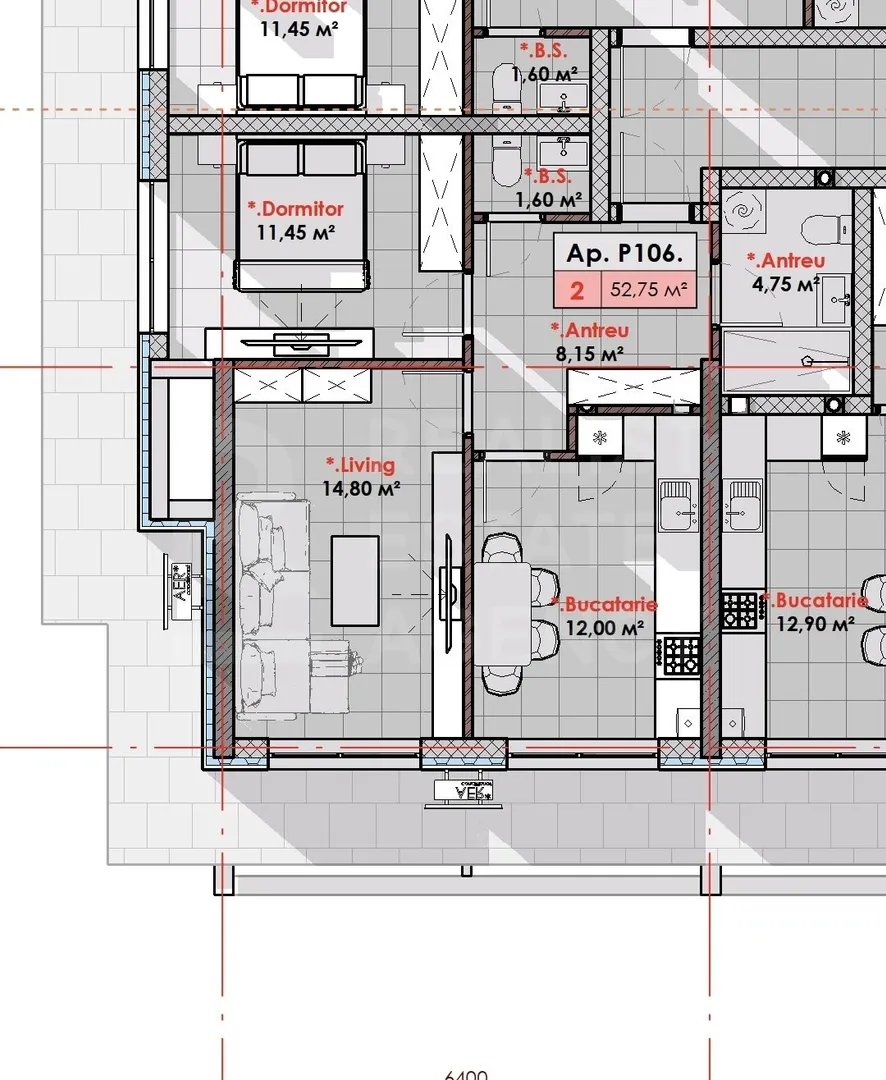 2-camere apartament, 53 m² — Imagine 2