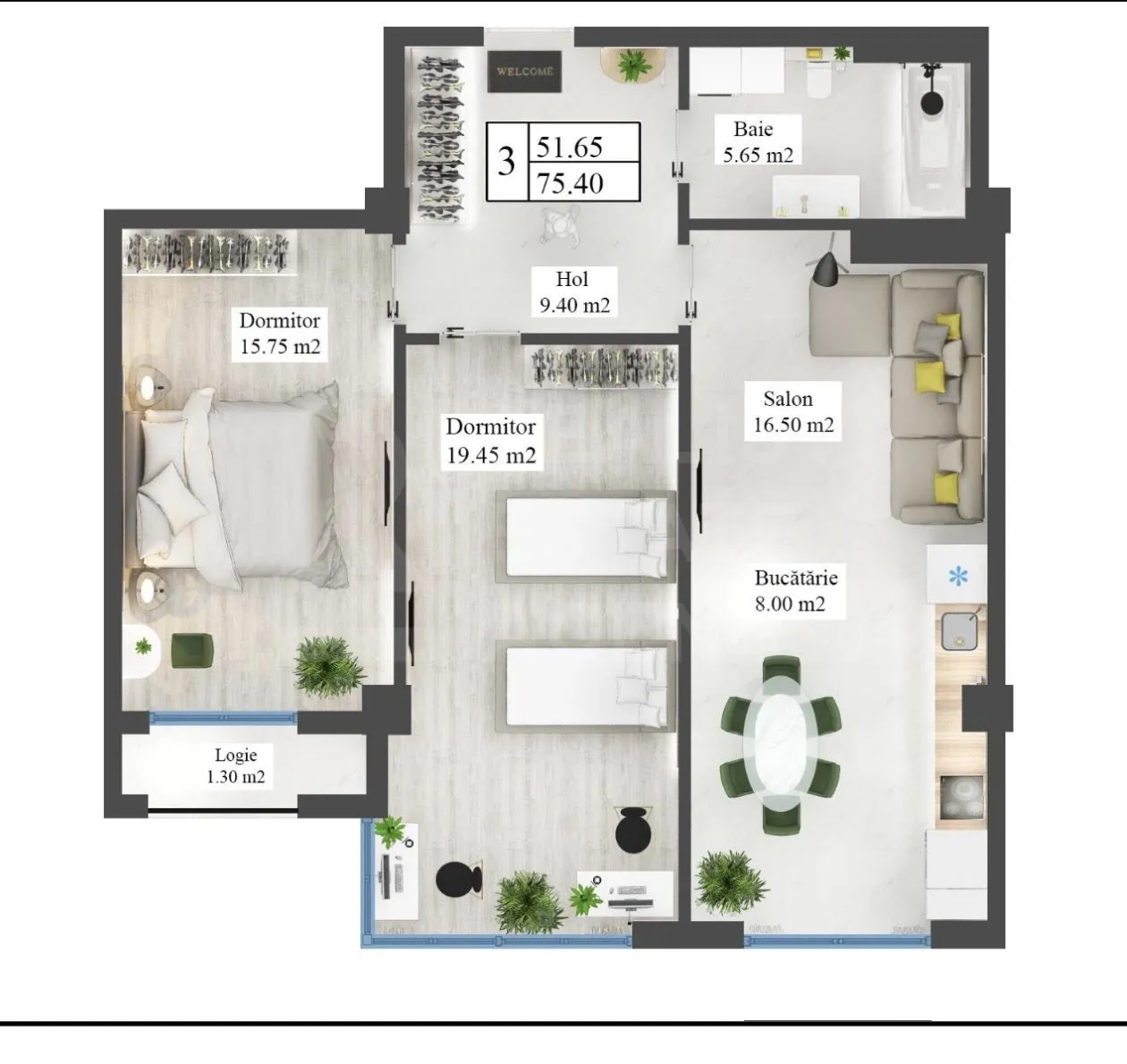 3-bedroom apartment, 75 m² — Image 3