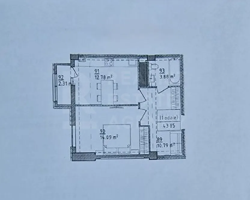 1-camere apartament, 44.2 m² — Imagine 3