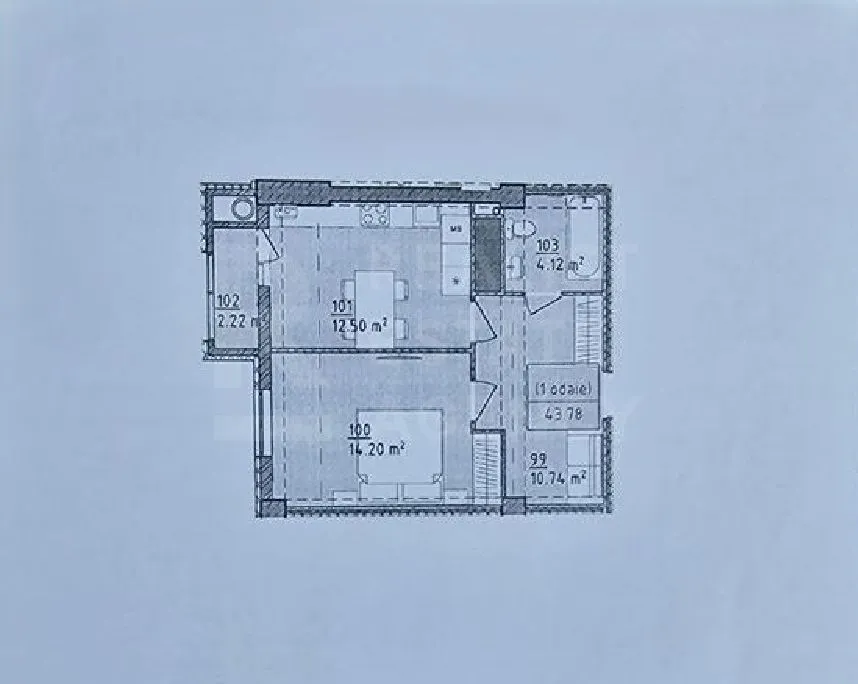 1-camere apartament, 43.78 m² — Imagine 2
