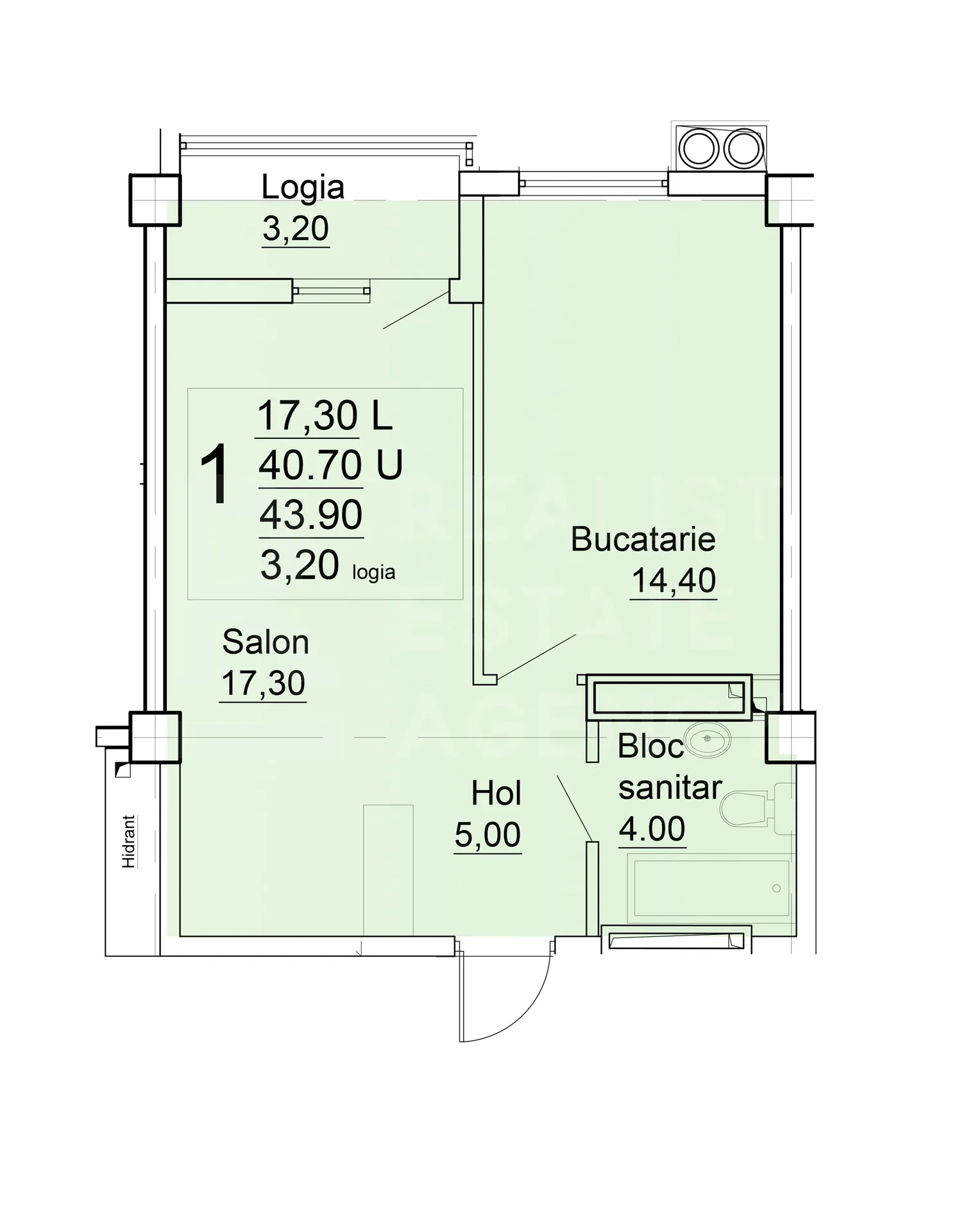 1-bedroom apartment, 43.9 m² — Image 4