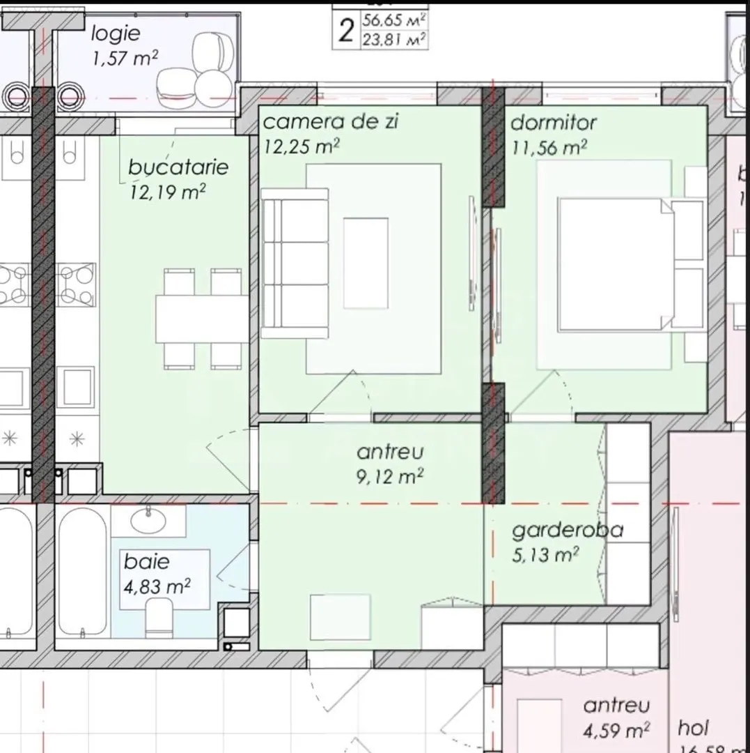 2-комнатная квартира, 56 м² — Изображение 2