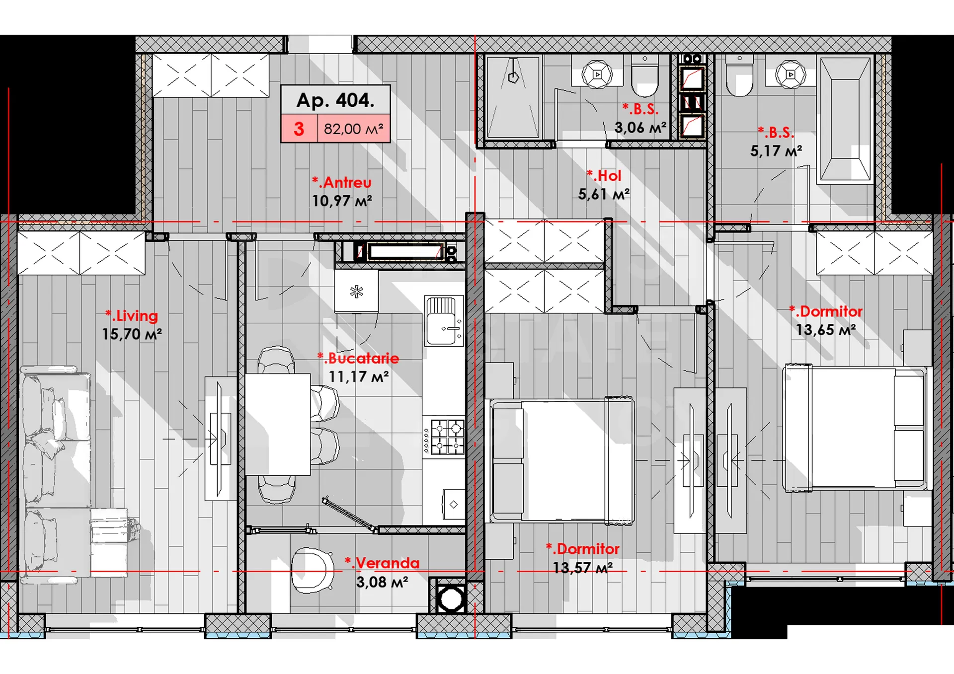 2-camere apartament, 65 m² — Imagine 2