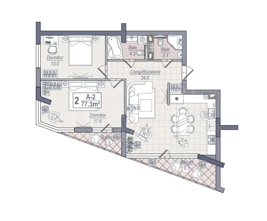 2-bedroom apartment, 77 m² — Image 2