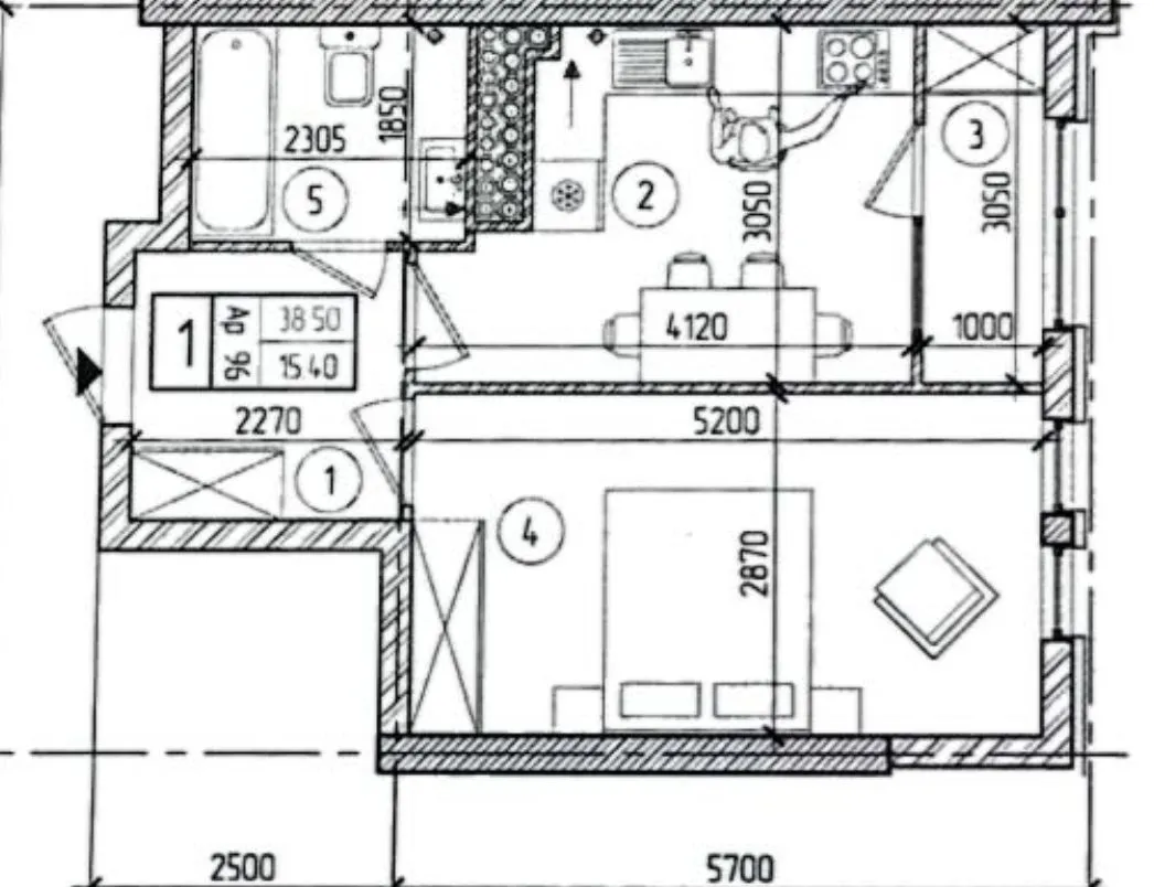 1-camere apartament, 41.8 m² — Imagine 2