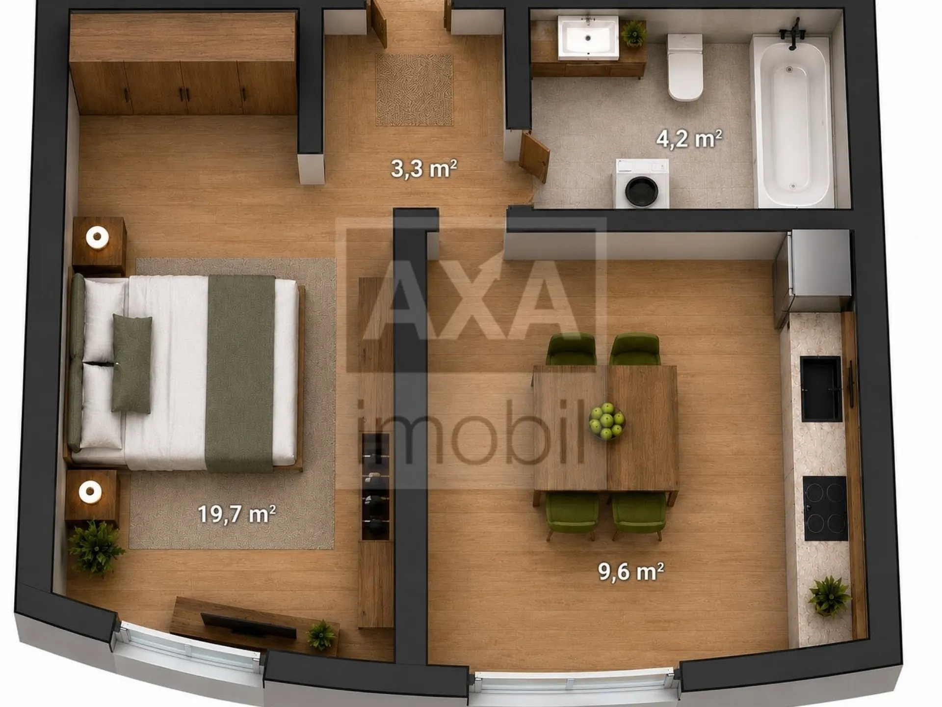 1-camere apartament, 34 m² — Imagine 3
