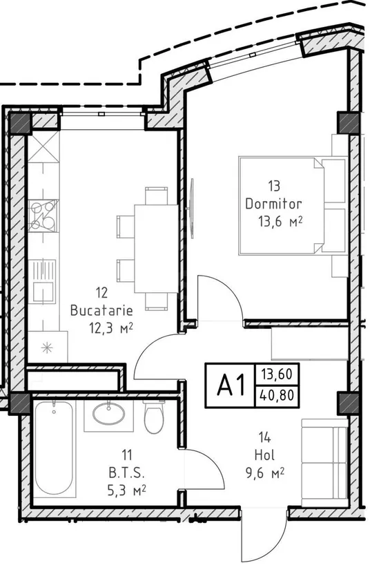 1-camere apartament, 40.8 m² — Imagine 2