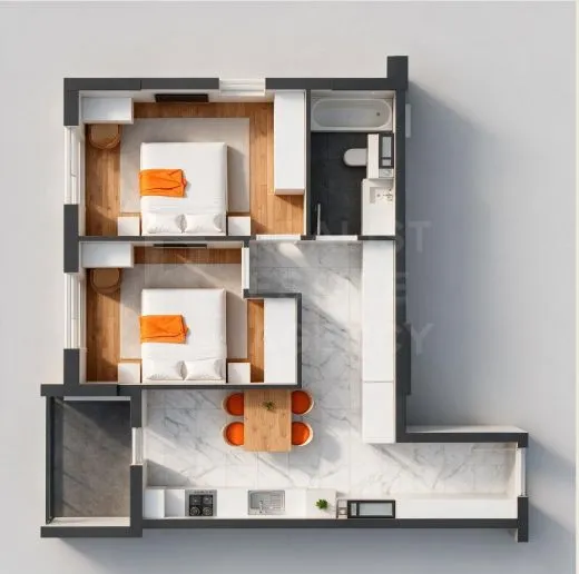 2-camere apartament, 53.7 m² — Imagine 2