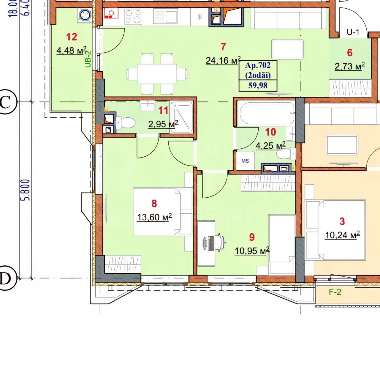 2-комнатная квартира, 60 м² — Изображение 2