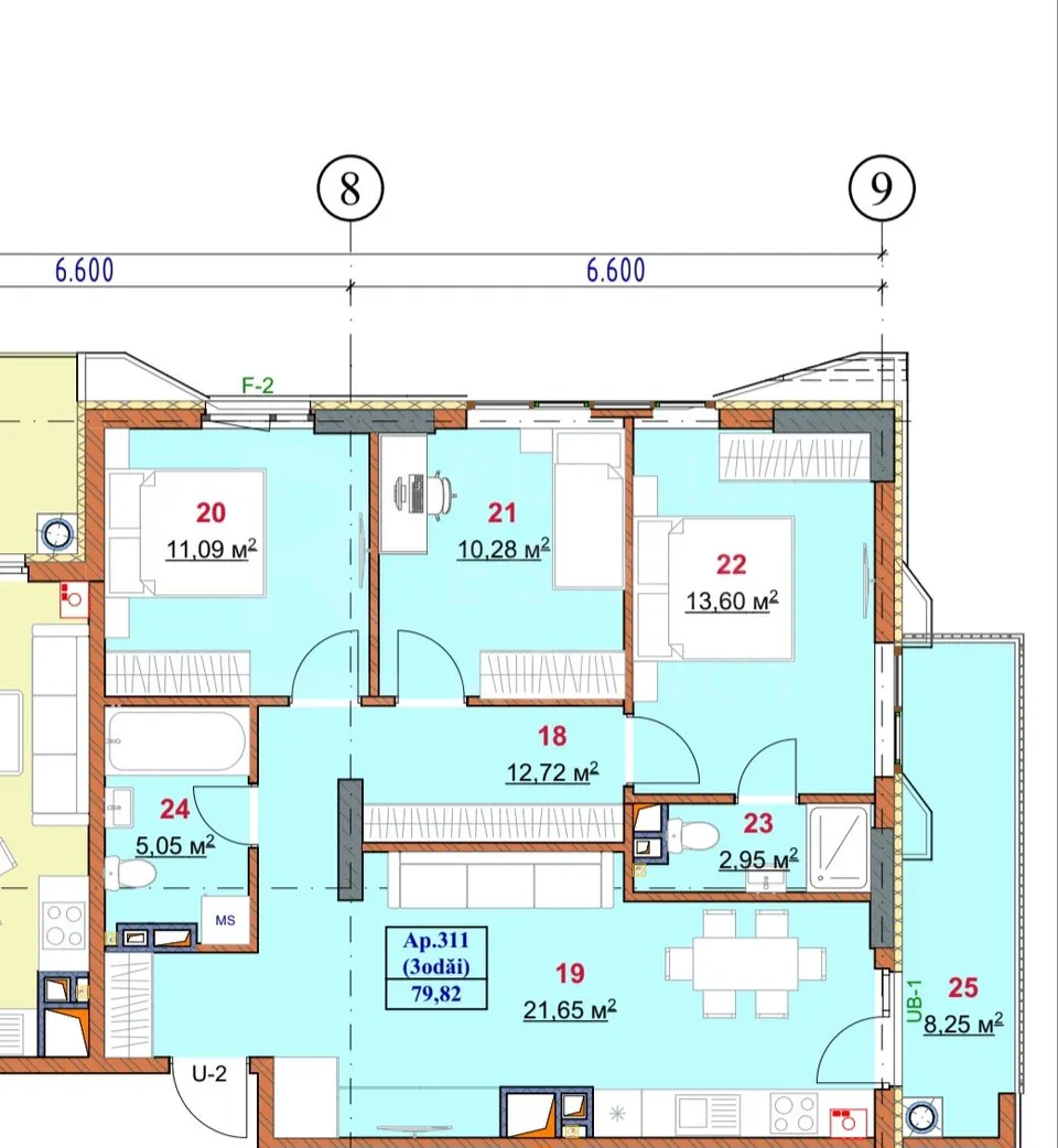 3-camere apartament, 80 m² — Imagine 2