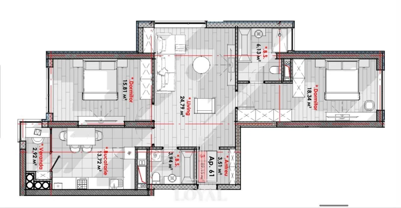 2-camere apartament, 89 m² — Imagine 2