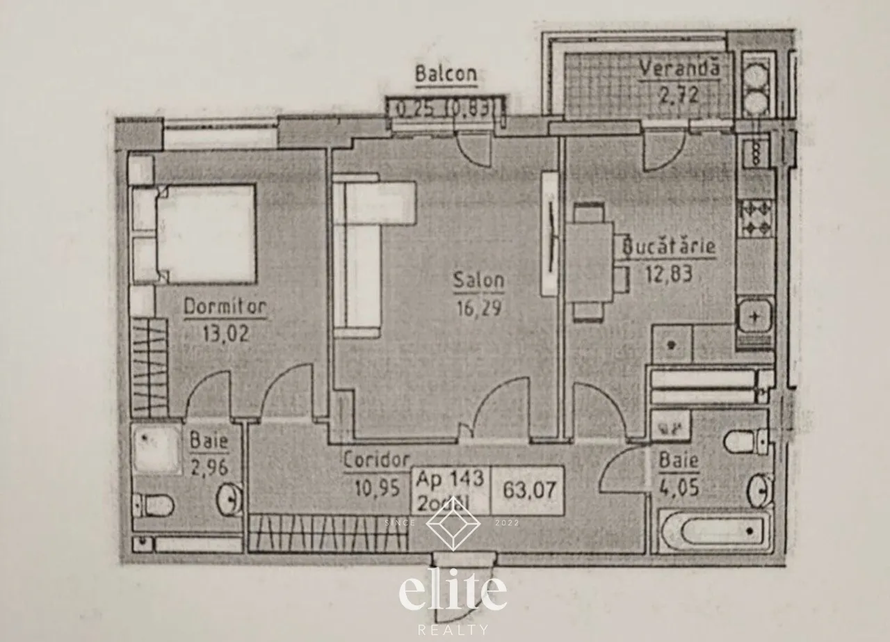 2-camere apartament, 63 m² — Imagine 2