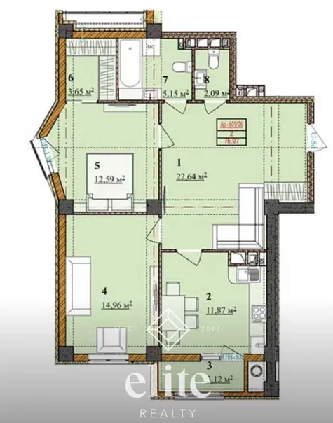 2-camere apartament, 75 m² — Imagine 1