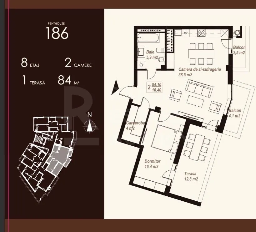 2-camere apartament, 84 m² — Imagine 3