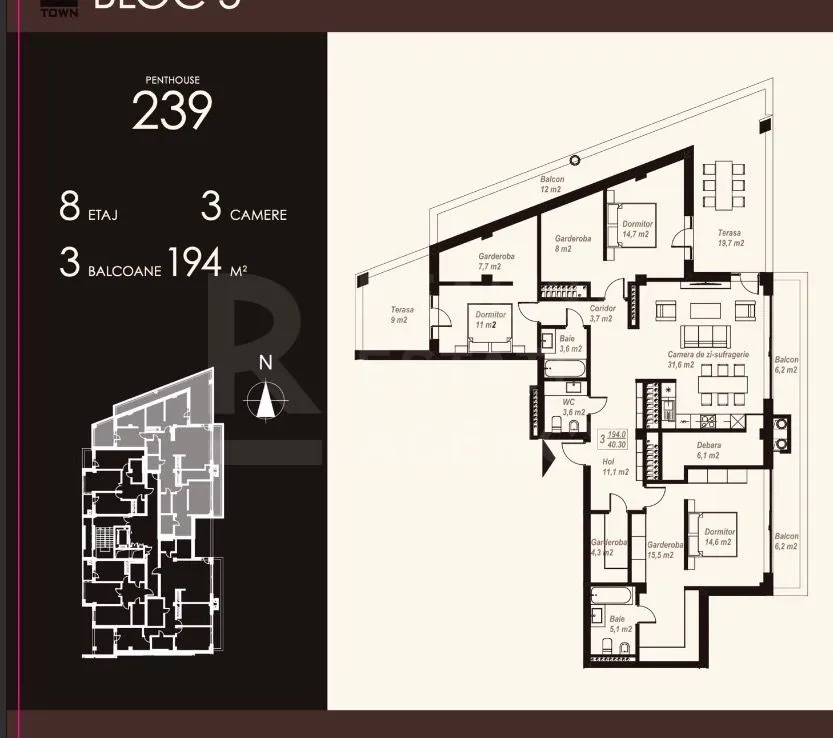 3-camere apartament, 194 m² — Imagine 4