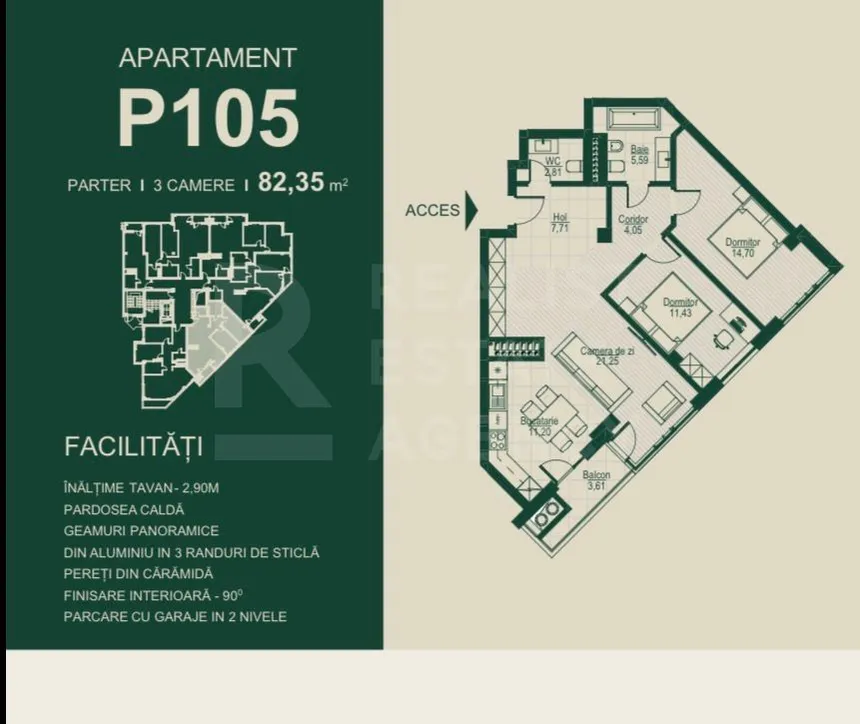 3-camere apartament, 82.35 m² — Imagine 4