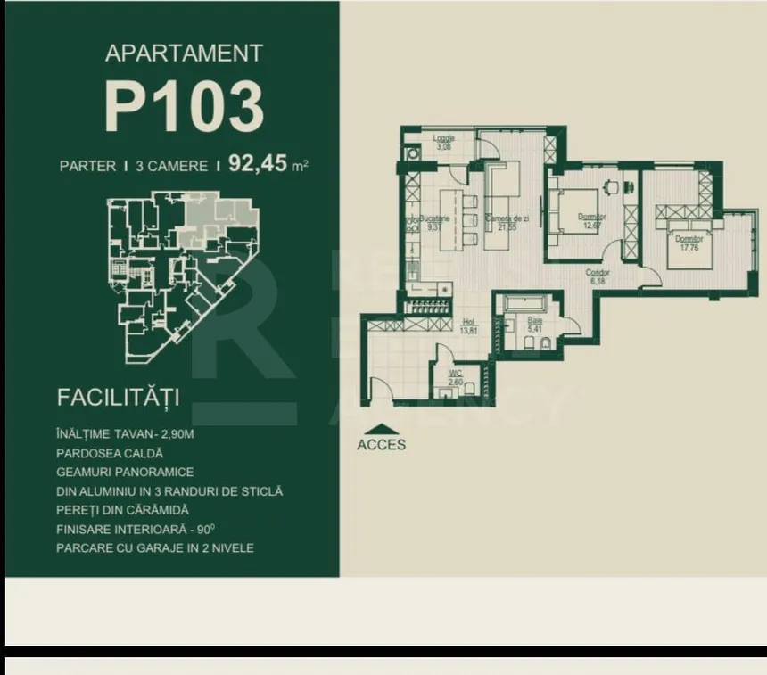 3-camere apartament, 92.45 m² — Imagine 3