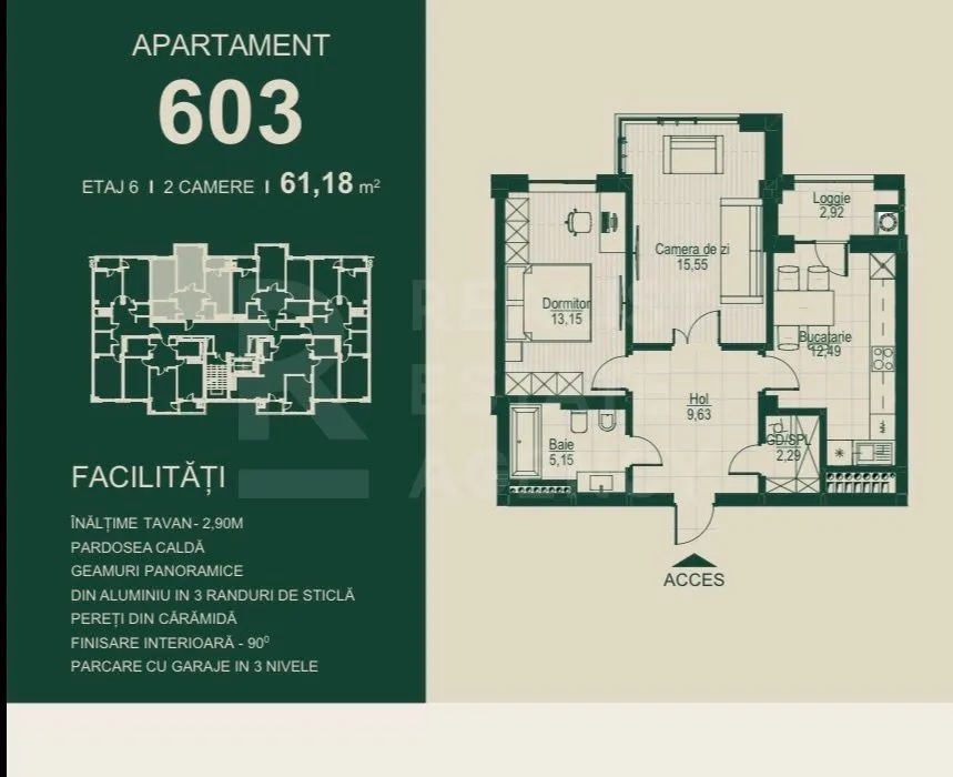 2-camere apartament, 61.1 m² — Imagine 2