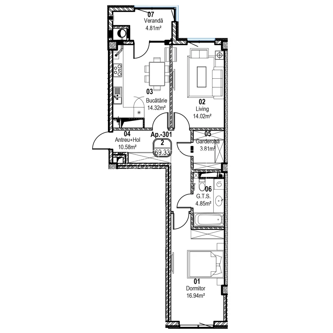 2-bedroom apartment, 69.3 m² — Image 3