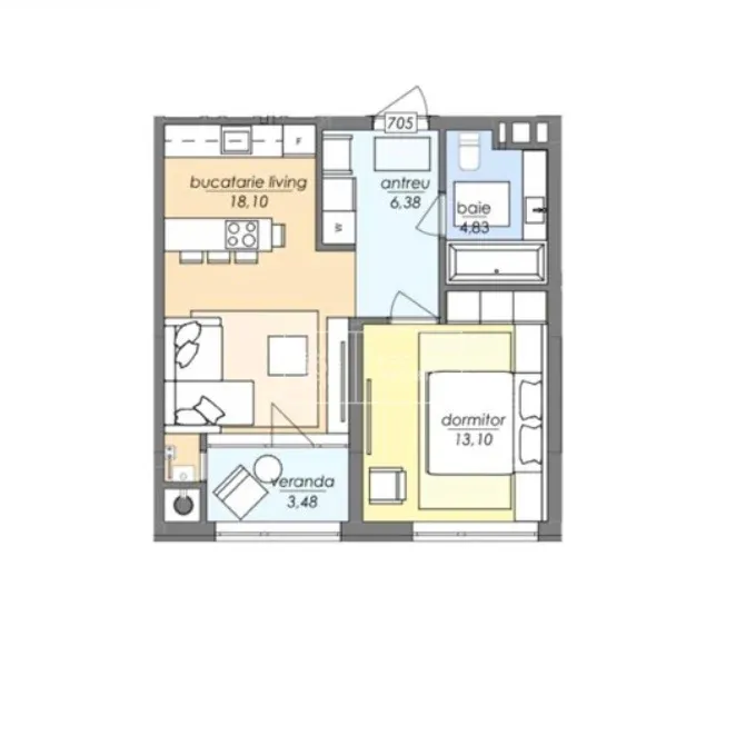 2-bedroom apartment, 45.8 m² — Image 1