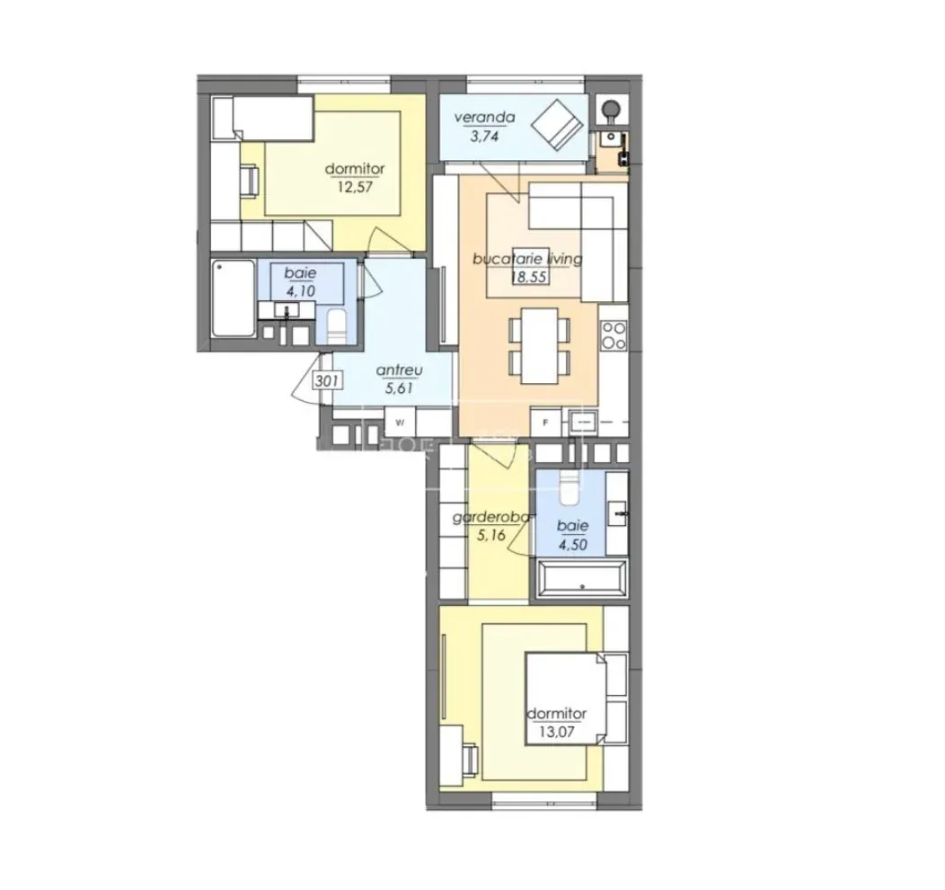 3-camere apartament, 67.3 m² — Imagine 3