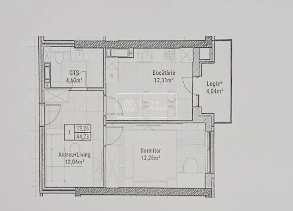 1-bedroom apartment, 44 m² — Image 2