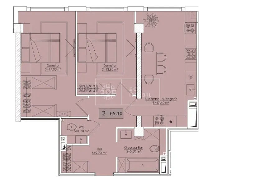 2-комнатная квартира, 65.1 м² — Изображение 1