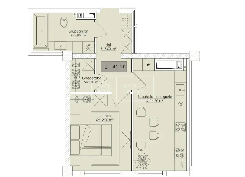 1-комнатная квартира, 41.2 м² — Изображение 1