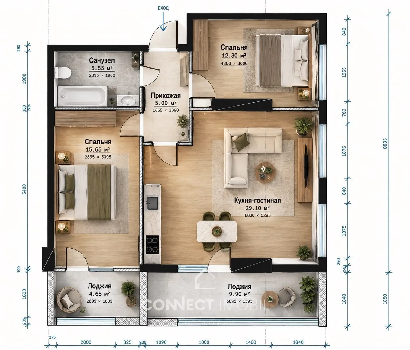 2-комнатная квартира, 77 м² — Изображение 1