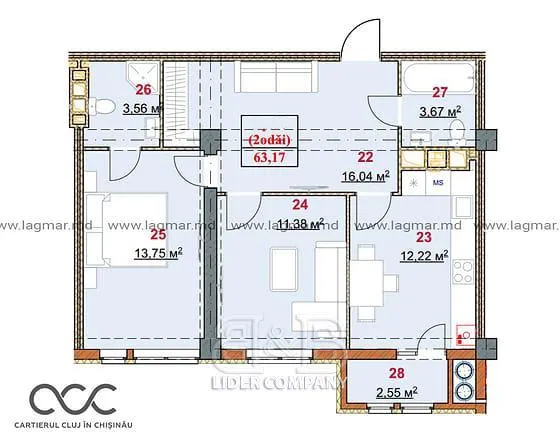 2-комнатная квартира, 63 м² — Изображение 4