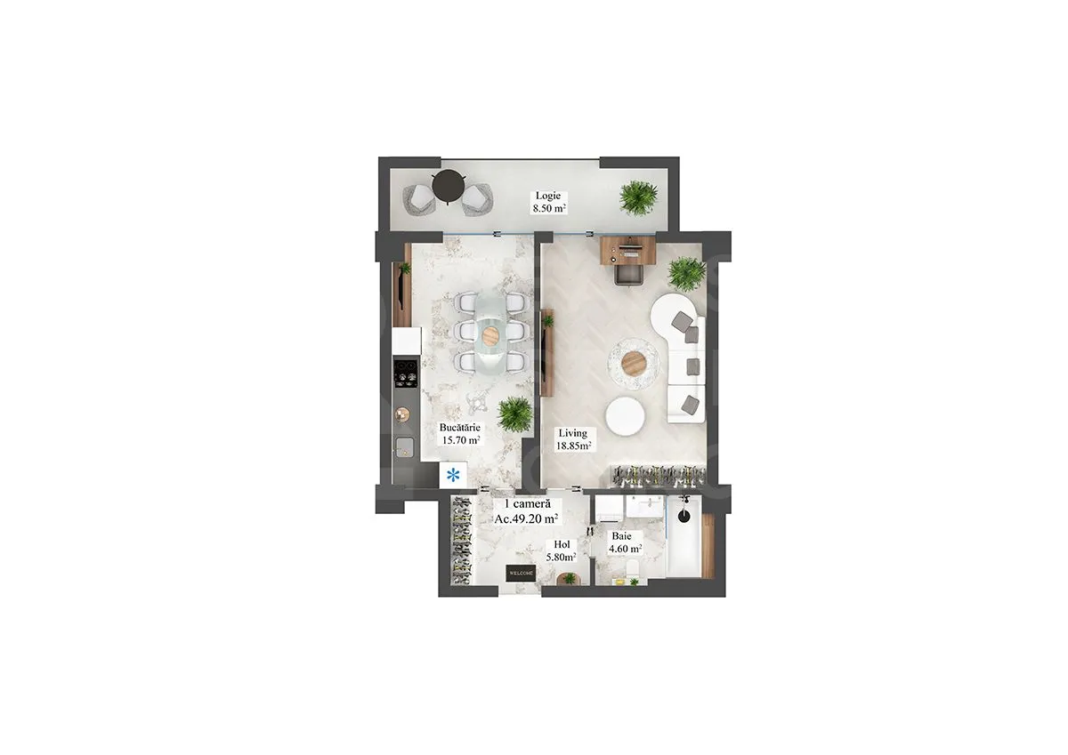 1-bedroom apartment, 49.2 m² — Image 4