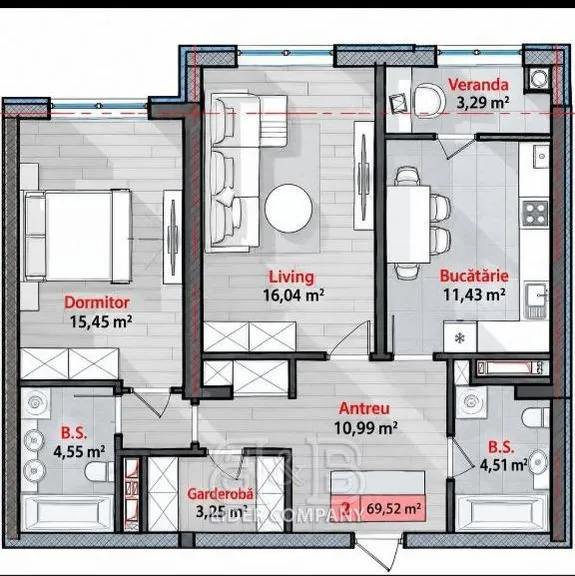 2-camere apartament, 70 m² — Imagine 4