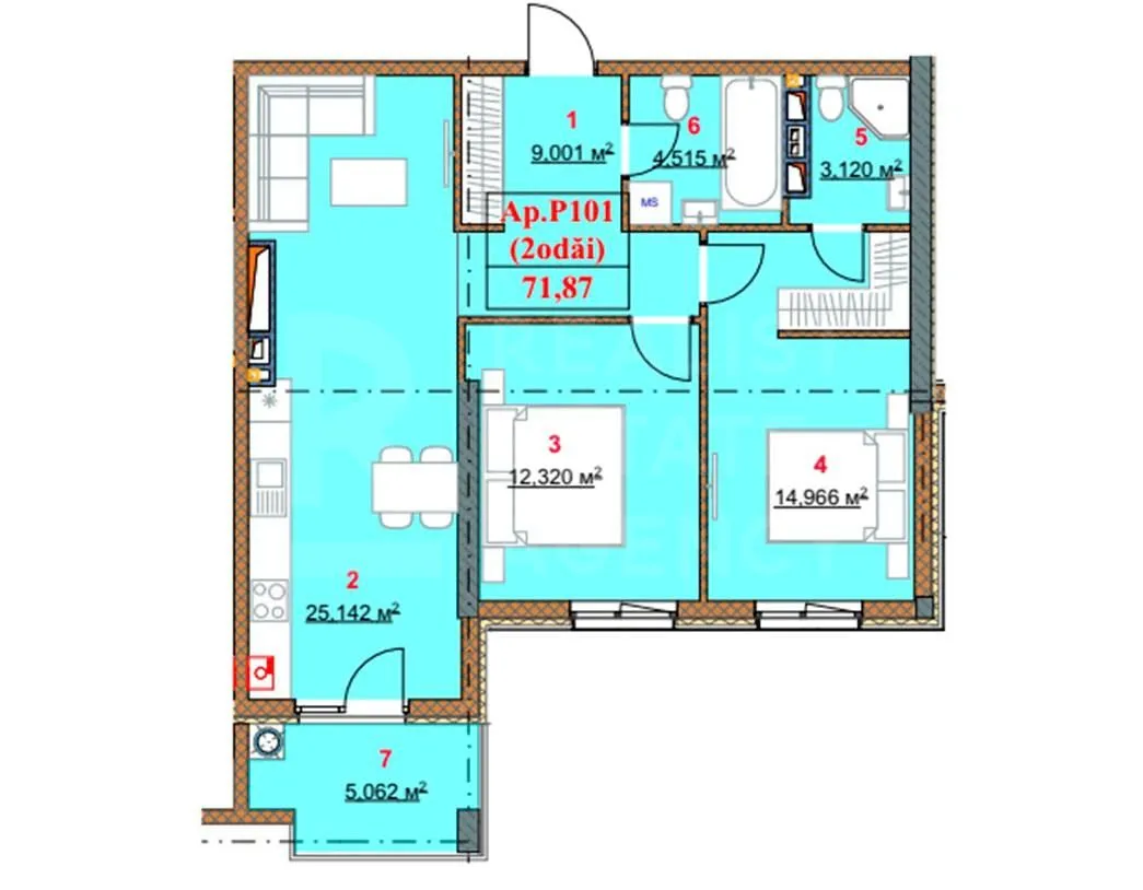 2-комнатная квартира, 71.87 м² — Изображение 3