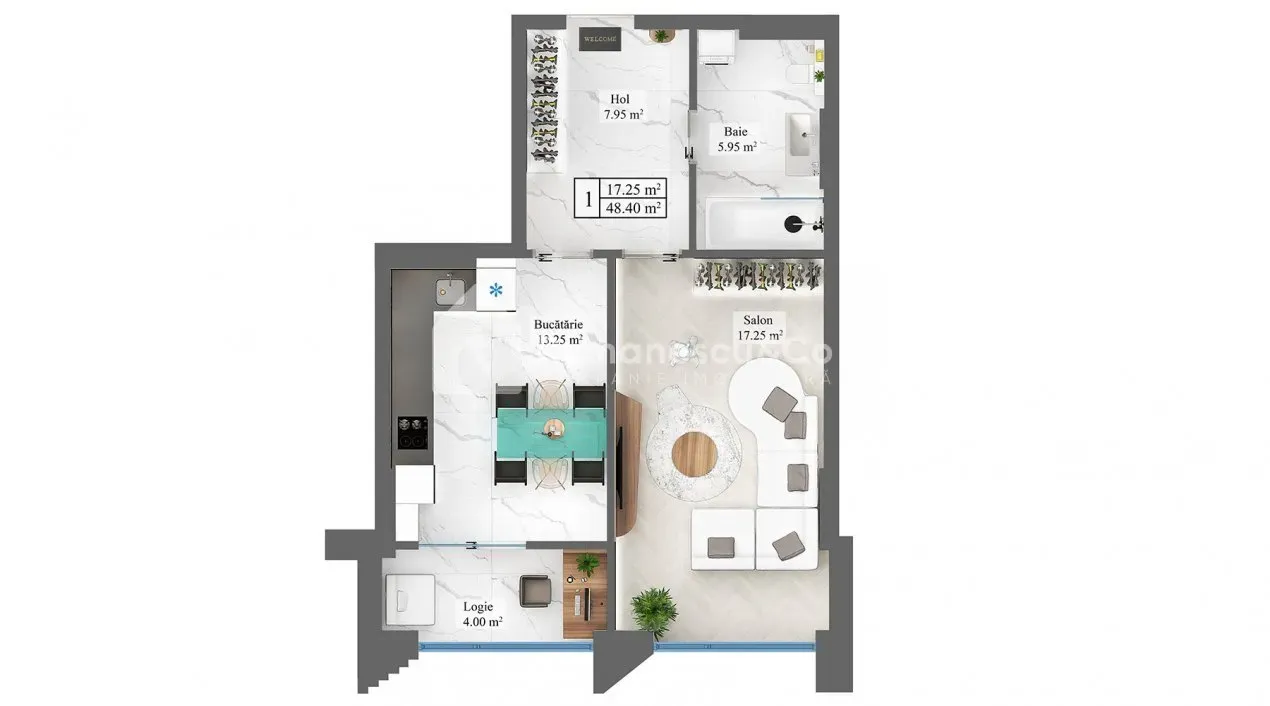 1-bedroom apartment, 46 m² — Image 2