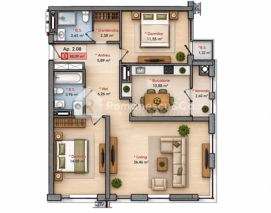 3-комнатная квартира, 88.3 м² — Изображение 1