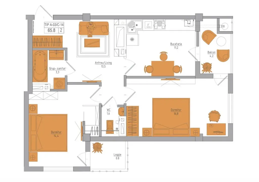 2-bedroom apartment, 66 m² — Image 2