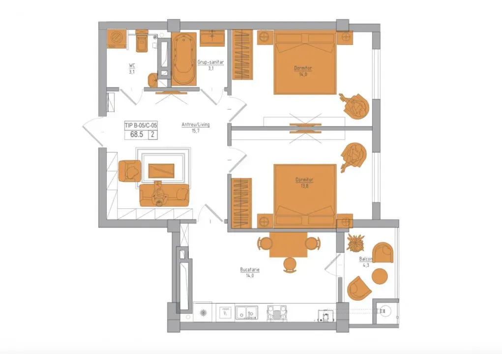 2-комнатная квартира, 69 м² — Изображение 2