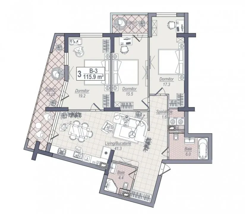 3-bedroom apartment, 115.9 m² — Image 3