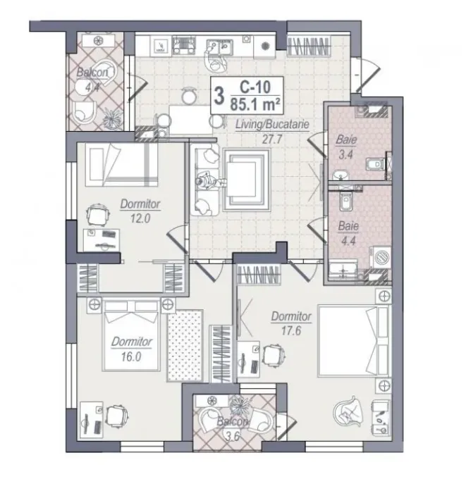 3-bedroom apartment, 85.1 m² — Image 3