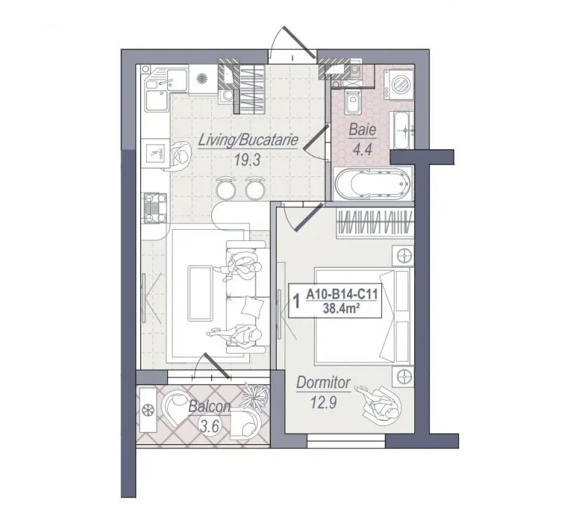 1-bedroom apartment, 45 m² — Image 3