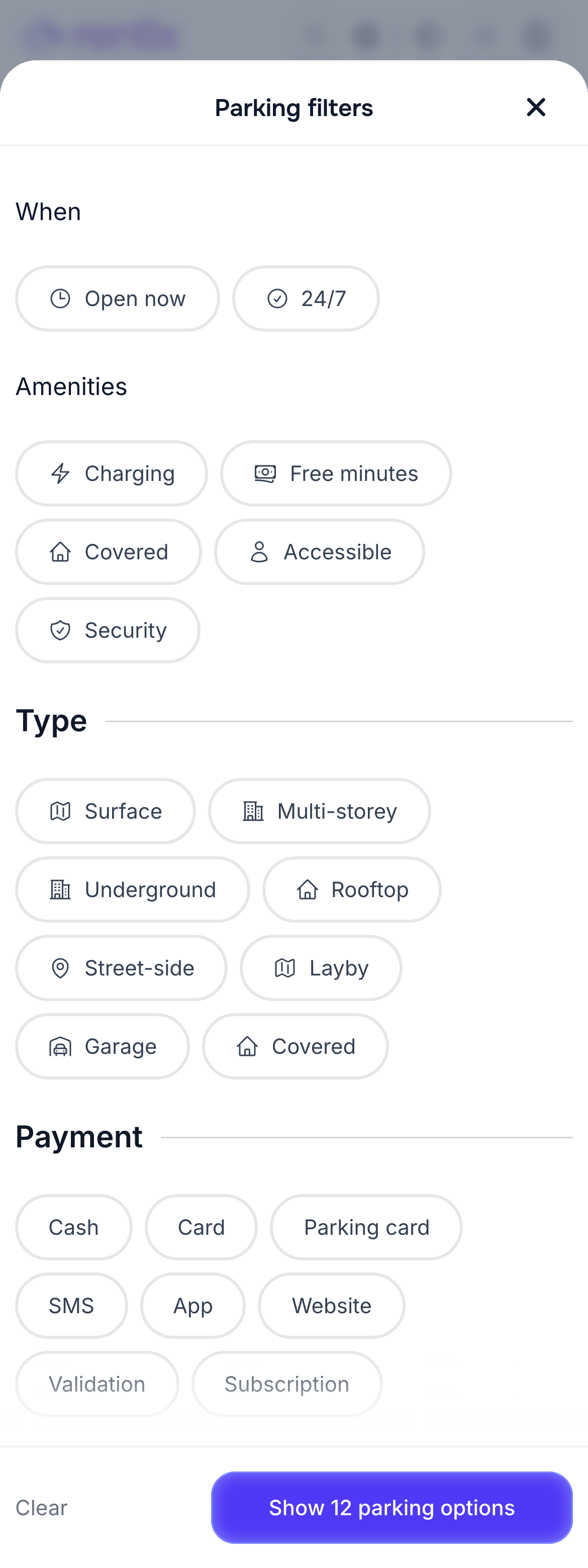 Parking filters on a phone