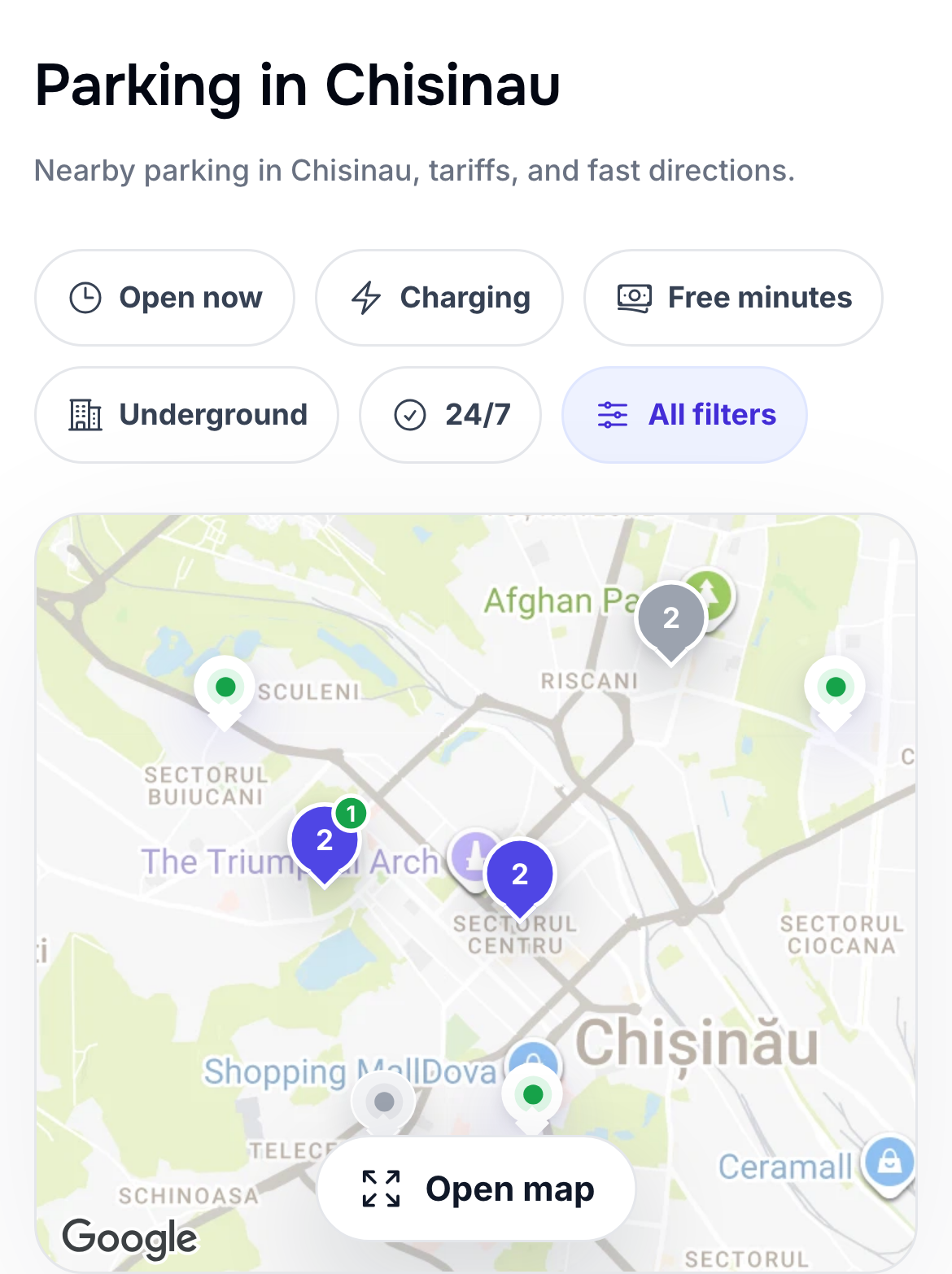 Chisinau parking map on a phone