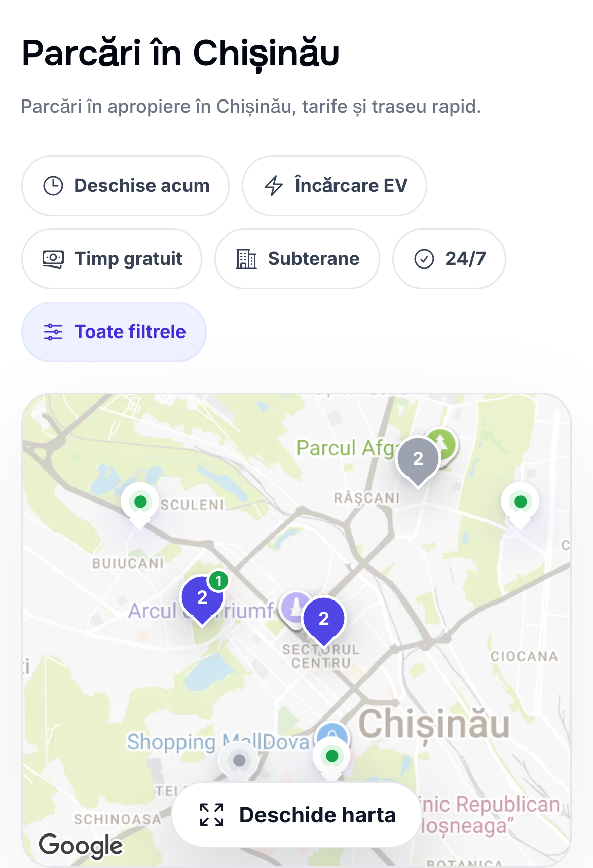 Harta parcărilor din Chișinău pe telefon