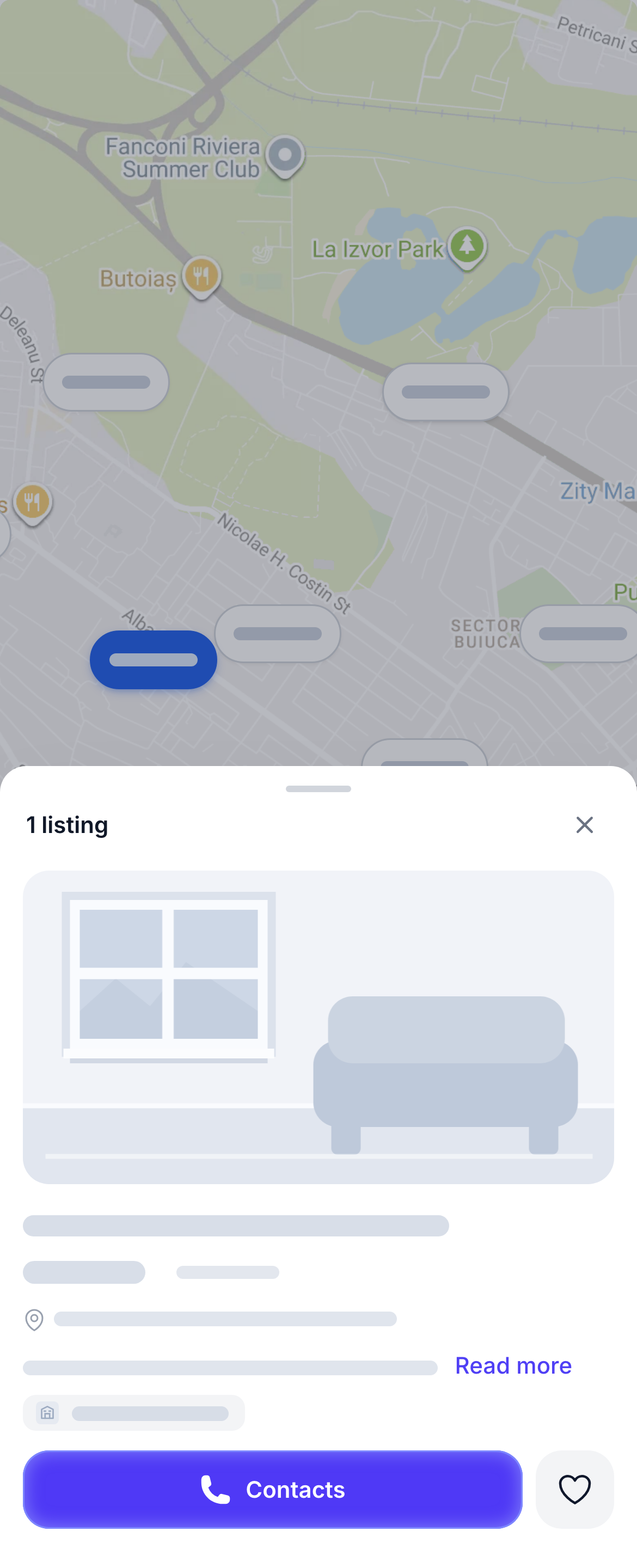 Heart button for saving a search result on a phone