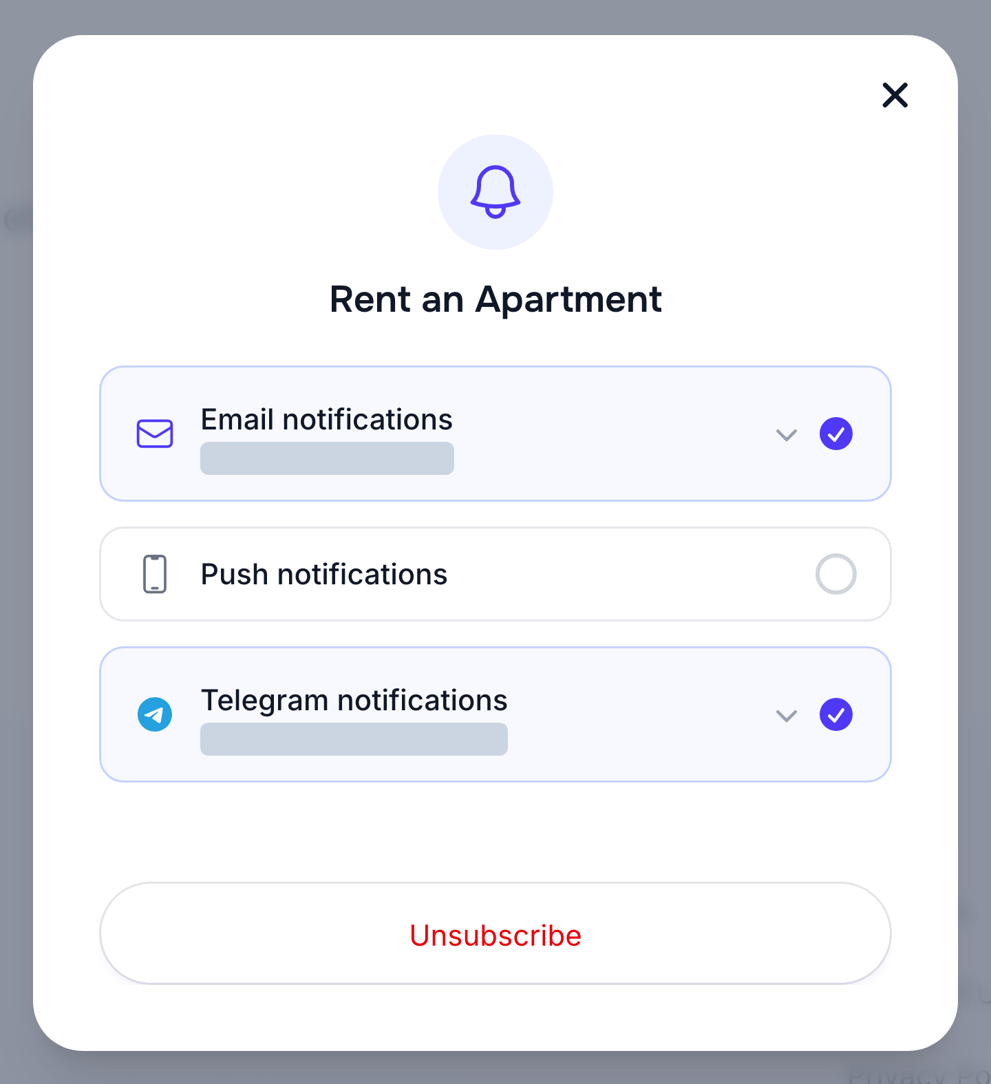 Telegram enabled for a saved search on Rentix
